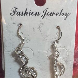 Chic Silver-toned Fashion Jewelry Musical notes Crystal Drop Earrings